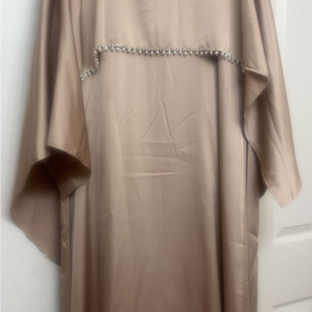 Elegant Tan Kaftan with Pearl Detailing